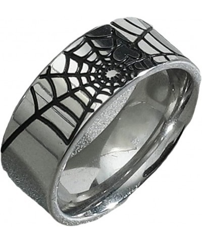 8mm Stainless Steel Spider Web Patter Wedding Band Cocktail Party Halloween Holiday Ring Silver $7.97 Rings