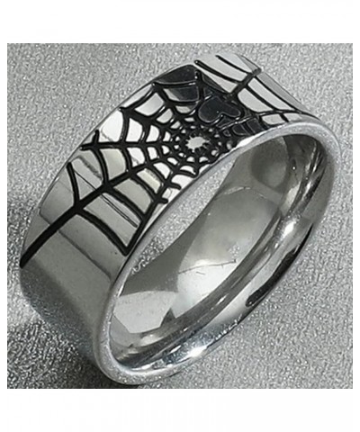 8mm Stainless Steel Spider Web Patter Wedding Band Cocktail Party Halloween Holiday Ring Silver $7.97 Rings