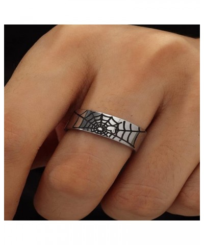 8mm Stainless Steel Spider Web Patter Wedding Band Cocktail Party Halloween Holiday Ring Silver $7.97 Rings