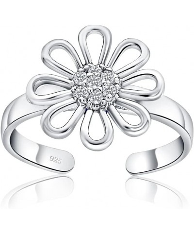 925 Sterling Silver Cubic Zirconia Flower Open Toe Ring for Women Teen Girls Men Silver $14.03 Body Jewelry