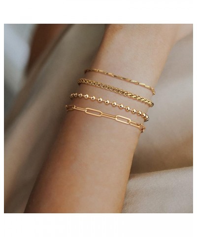 Yellow Gold Link Bracelet 18K Gold Plated Simple Delicate Snake Chain Bracelet for Women Beaded Paperclip Chain Bracelet Dain...