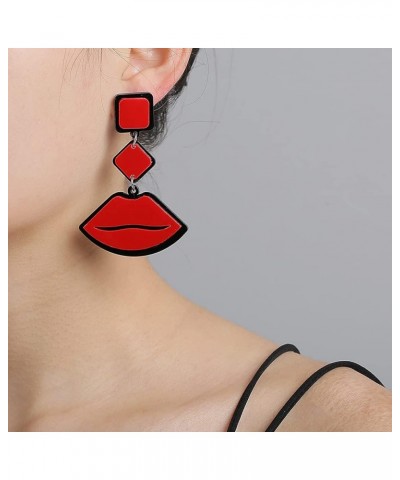 Woman's Rhinestone Asymmetric Red Lip Lipstick Stud Earrings Fashionable Sparkling Sexy Lip Kiss Stud Earrings Crystal Embell...