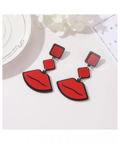 Woman's Rhinestone Asymmetric Red Lip Lipstick Stud Earrings Fashionable Sparkling Sexy Lip Kiss Stud Earrings Crystal Embell...