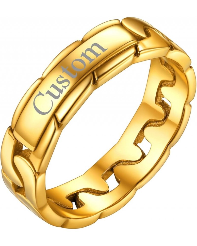 18K Gold Plated Stainless Steel Cuban Chain Wide Wedding Band Stacking Rings for Women, Size 5-11 11 Customize 18K Gold Plate...