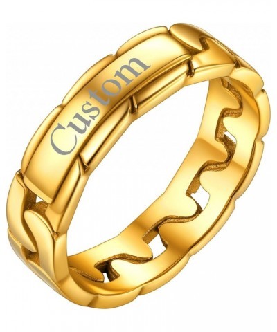 18K Gold Plated Stainless Steel Cuban Chain Wide Wedding Band Stacking Rings for Women, Size 5-11 11 Customize 18K Gold Plate...