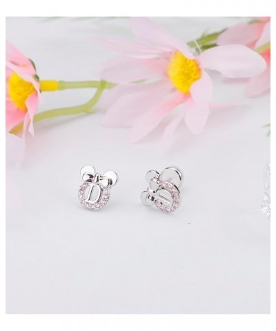 Initial Stud Earrings for Girls 925 Sterling Silver Pink Cubic Zirconia Alphabet Letter Earrings 14K Gold Plated Hypoallergen...