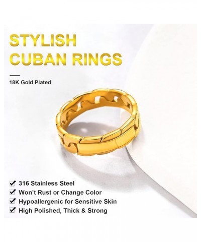 18K Gold Plated Stainless Steel Cuban Chain Wide Wedding Band Stacking Rings for Women, Size 5-11 11 Customize 18K Gold Plate...