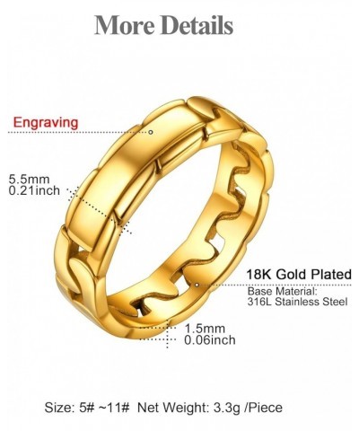 18K Gold Plated Stainless Steel Cuban Chain Wide Wedding Band Stacking Rings for Women, Size 5-11 11 Customize 18K Gold Plate...