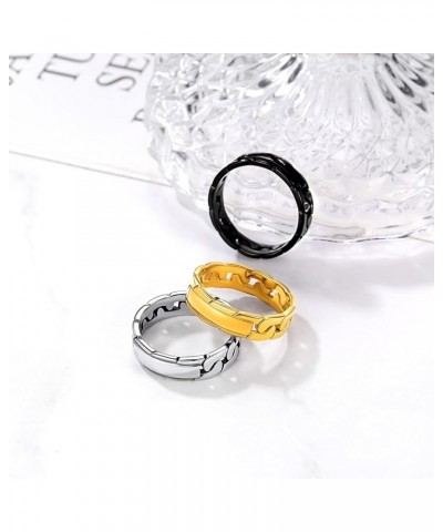 18K Gold Plated Stainless Steel Cuban Chain Wide Wedding Band Stacking Rings for Women, Size 5-11 11 Customize 18K Gold Plate...