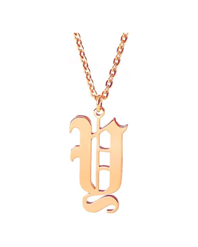 Old English Font Initial Letter Necklace Stainless Steel Alphabet Pendant Birthday Gift for Women MZ-NE-rose gold--Y $11.26 N...