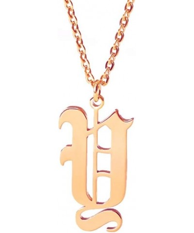 Old English Font Initial Letter Necklace Stainless Steel Alphabet Pendant Birthday Gift for Women MZ-NE-rose gold--Y $11.26 N...