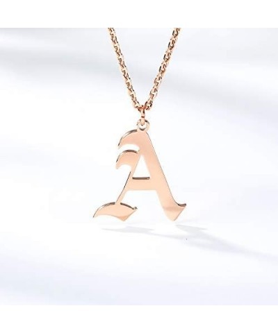 Old English Font Initial Letter Necklace Stainless Steel Alphabet Pendant Birthday Gift for Women MZ-NE-rose gold--Y $11.26 N...