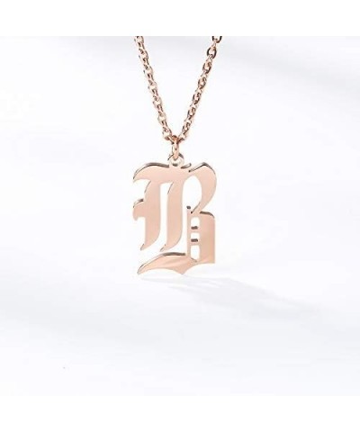 Old English Font Initial Letter Necklace Stainless Steel Alphabet Pendant Birthday Gift for Women MZ-NE-rose gold--Y $11.26 N...