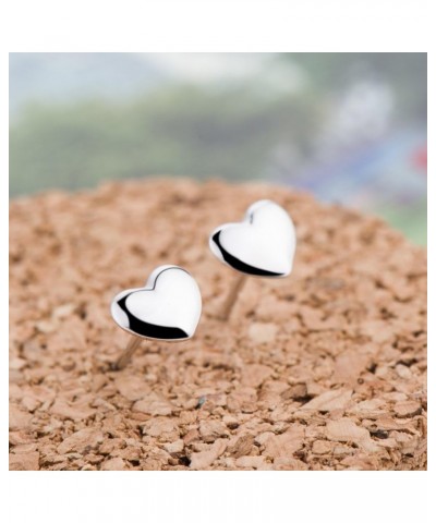 925 Sterling Silver Shiny Side Heart Shape Stud Earrings $6.59 Earrings