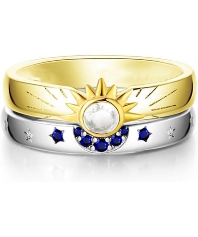 1PCS 925 Sterling Silver Ring Sun and Moon Ring，Sparkling Sun Moon Ring with 14k Gold/Silver Plating Friendship Promise Ring,...