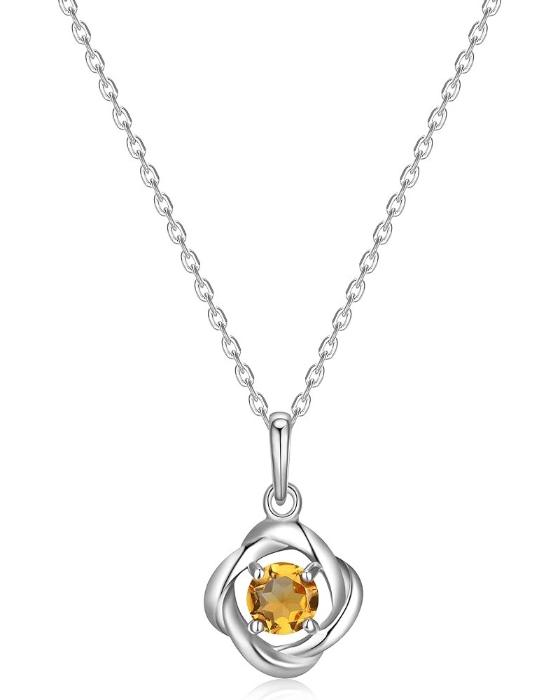 Gemstone Lab-Created Birthstone Pendant Love Knot Necklace Featuring Rhodium-Plated Sterling Silver with Faceted Cable Chain,...