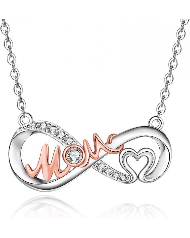 Mom Mothers Day Necklace Sterling Silver Heart Infinity Swan Letter Pendant Rose Gold Crystal Diamond Dainty Charm Mama Mothe...