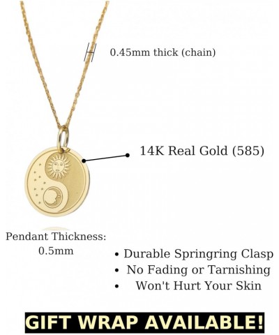 14K Solid Gold Yin Yang Sun Moon Pendant, Sun And Moon Necklace $104.50 Necklaces