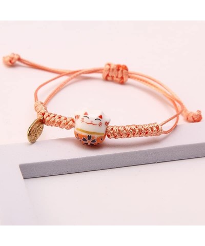 Lucky Cat Bracelet Cute Feng Shui Maneki Neko String Bracelet Adjustable Good Luck String Braided Beads Bell Wrist Chain Brac...