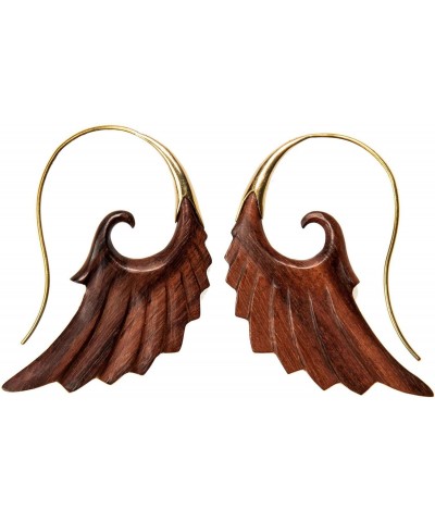 Women's Gold Tone Brass Wood Brown Angel Eagle Wings Hei Matau Tribal Earrings $18.87 Earrings