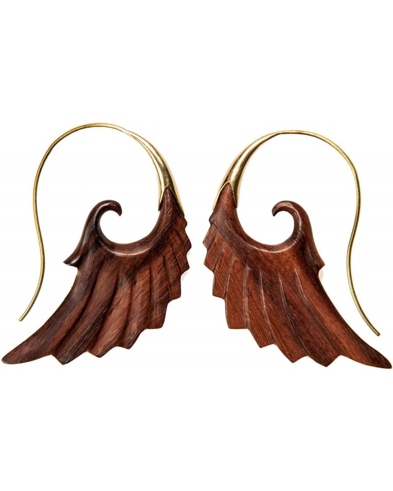 Women's Gold Tone Brass Wood Brown Angel Eagle Wings Hei Matau Tribal Earrings $18.87 Earrings