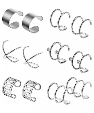 6Pairs Ear Cuff Set Titanium Steel Ear Clip Non-Piercing Cartilage Helix Cuff Nose Ring Hoop Jewelry Accessories,Silver Pract...