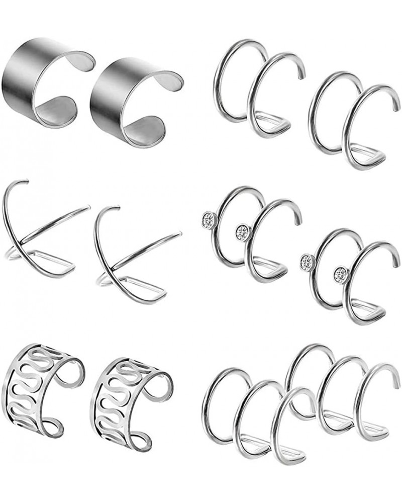 6Pairs Ear Cuff Set Titanium Steel Ear Clip Non-Piercing Cartilage Helix Cuff Nose Ring Hoop Jewelry Accessories,Silver Pract...