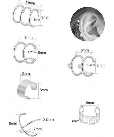 6Pairs Ear Cuff Set Titanium Steel Ear Clip Non-Piercing Cartilage Helix Cuff Nose Ring Hoop Jewelry Accessories,Silver Pract...