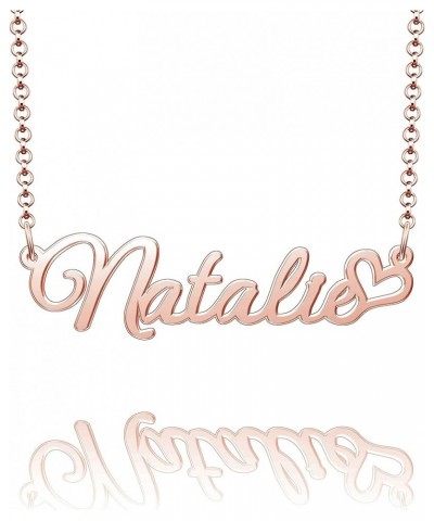 Personalized Name Necklace Custom Gold Name Plate Necklace Sterling Silver Love Heart Pendant Gift Card Natalie-Rose Gold $13...