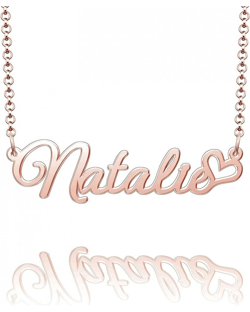 Personalized Name Necklace Custom Gold Name Plate Necklace Sterling Silver Love Heart Pendant Gift Card Natalie-Rose Gold $13...