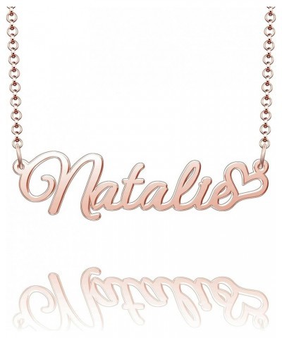 Personalized Name Necklace Custom Gold Name Plate Necklace Sterling Silver Love Heart Pendant Gift Card Natalie-Rose Gold $13...