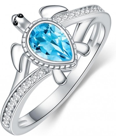 925 Sterling Silver Sea Turtle Ring 6X4mm Pear Shape Birthstone Statement Ring for Women 4.5 Swiss Blue Topaz $49.39 Rings