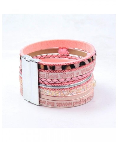 Tree Of Life Leather Multi-Layer Wraps Bracelet,Boho Wide Buckle Wristband Bangle,Braided Cuff Bracelets for Women Pink Tree ...