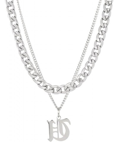 Stainless Steel Old English Initial Necklace 26 Letters Pendant Double Layer Chunky Chain U $16.19 Necklaces