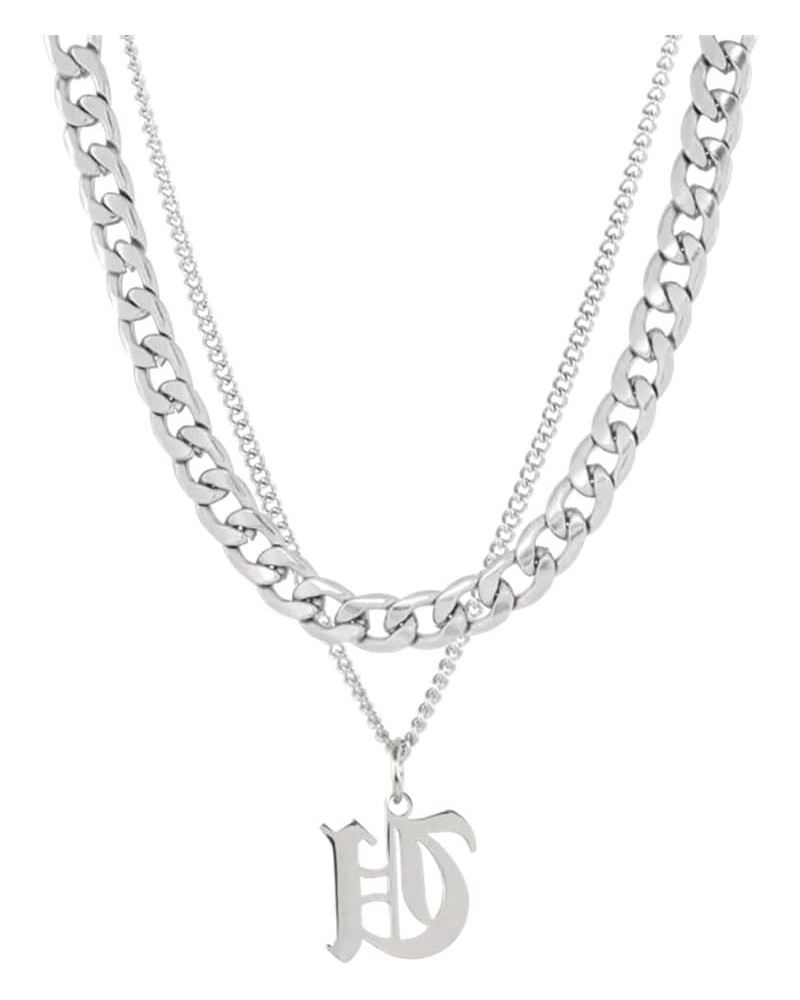 Stainless Steel Old English Initial Necklace 26 Letters Pendant Double Layer Chunky Chain U $16.19 Necklaces