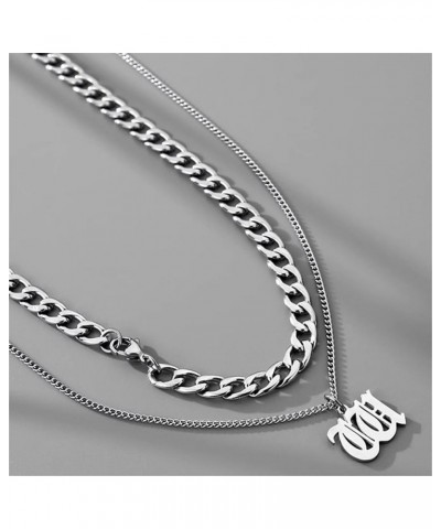 Stainless Steel Old English Initial Necklace 26 Letters Pendant Double Layer Chunky Chain U $16.19 Necklaces