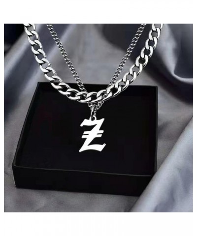 Stainless Steel Old English Initial Necklace 26 Letters Pendant Double Layer Chunky Chain U $16.19 Necklaces