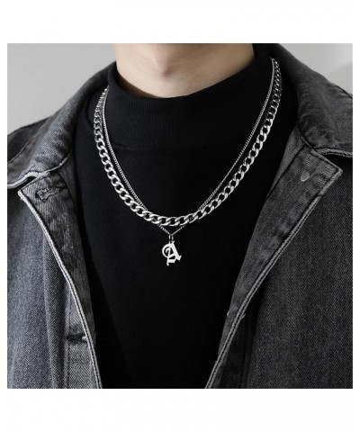 Stainless Steel Old English Initial Necklace 26 Letters Pendant Double Layer Chunky Chain U $16.19 Necklaces