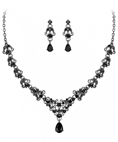 Black Crystal Jewelry Set for Wedding Party, Sparkly Rhinestone Floral Vine Teardrop Necklace Earrings Set for Women $10.57 J...