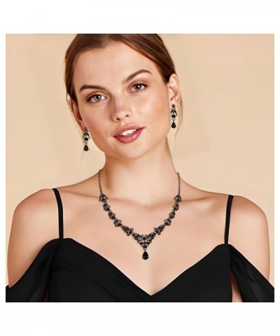 Black Crystal Jewelry Set for Wedding Party, Sparkly Rhinestone Floral Vine Teardrop Necklace Earrings Set for Women $10.57 J...