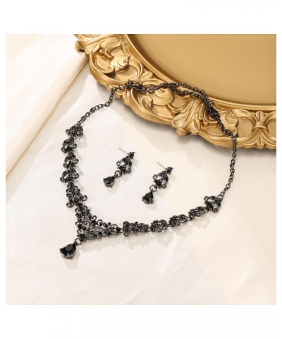 Black Crystal Jewelry Set for Wedding Party, Sparkly Rhinestone Floral Vine Teardrop Necklace Earrings Set for Women $10.57 J...