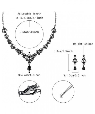 Black Crystal Jewelry Set for Wedding Party, Sparkly Rhinestone Floral Vine Teardrop Necklace Earrings Set for Women $10.57 J...