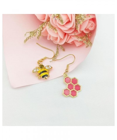 Bee Earrings for Women Honeycomb Earrings Asymmetrical Bee Dangle Earrings Bee Jewelry Gifts for Girls C $7.97 Earrings