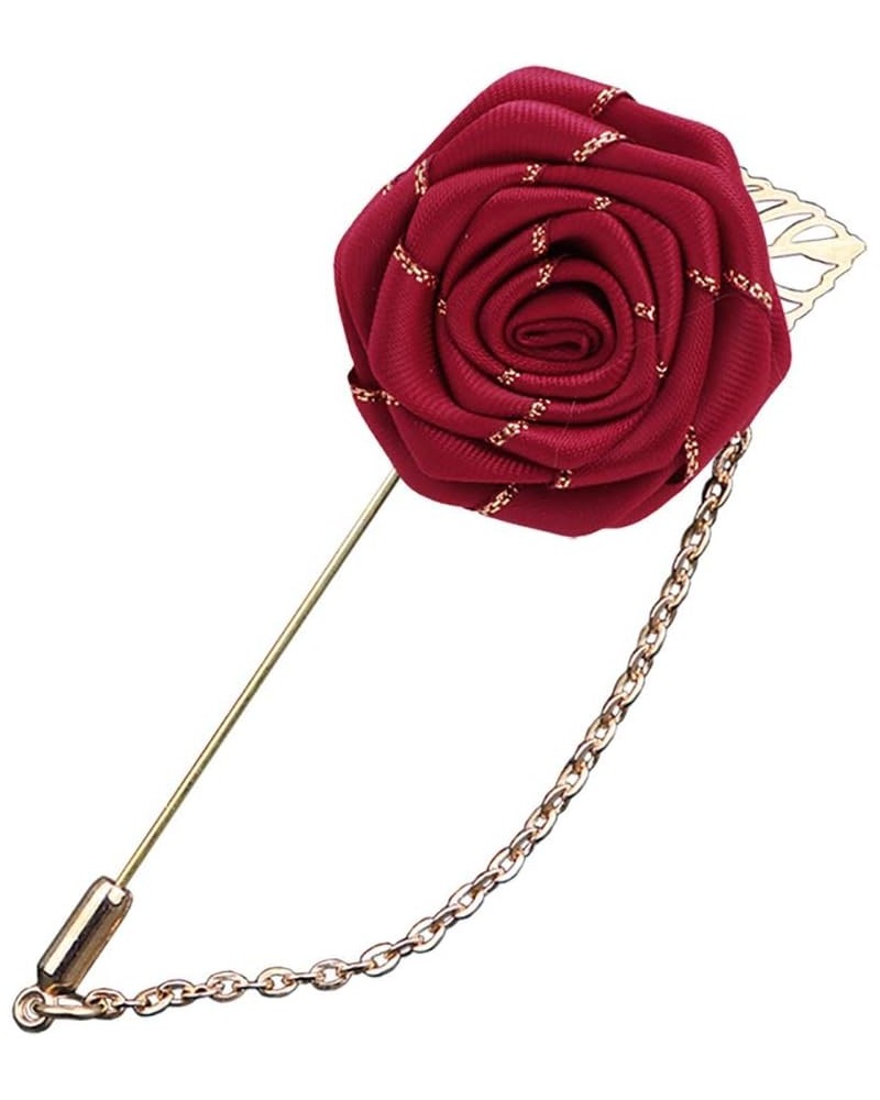 3D Brooch Rose Flower Suits Brooches Collar Gold Leaf Tassel Pin Wedding Chain Jewelry Accessory Red wine $8.25 Brooches & Pins