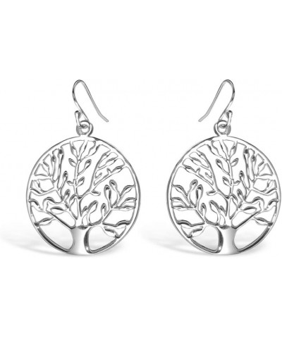 La925 Solid Sterling Silver Filigree Tree of Life Dangle Hoop Earrings, 25mm Circle Dangling Jewelry $16.38 Earrings