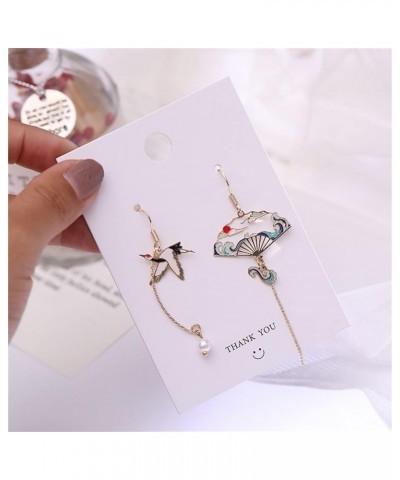 Asymmetric Fan Earrings for Women Girls Creative Chinese Cultural Landscape Earrings Oriental Earrings Japanese Earrings Sect...