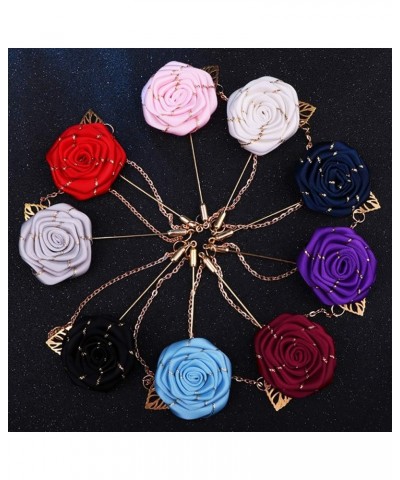 3D Brooch Rose Flower Suits Brooches Collar Gold Leaf Tassel Pin Wedding Chain Jewelry Accessory Red wine $8.25 Brooches & Pins