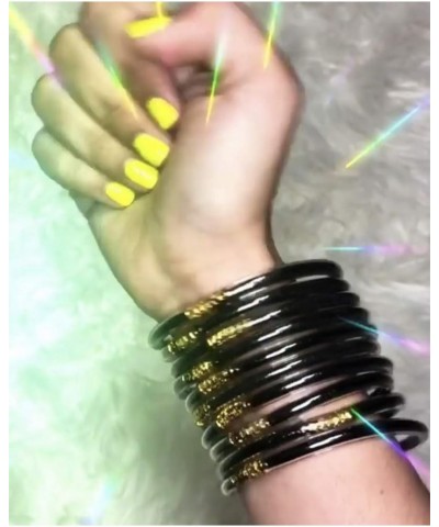 Glitter Jelly Bangles Bracelets Set for Women Glitter Filled Jelly Silicone Bracelets for Girls Black $8.50 Bracelets