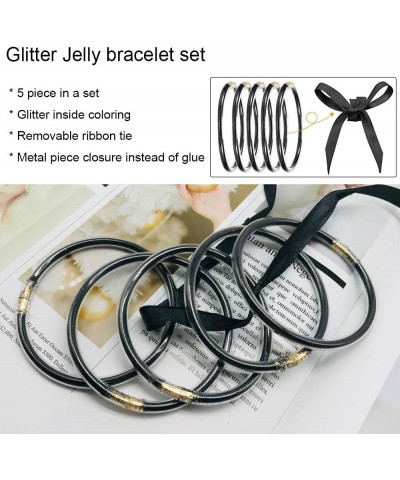 Glitter Jelly Bangles Bracelets Set for Women Glitter Filled Jelly Silicone Bracelets for Girls Black $8.50 Bracelets