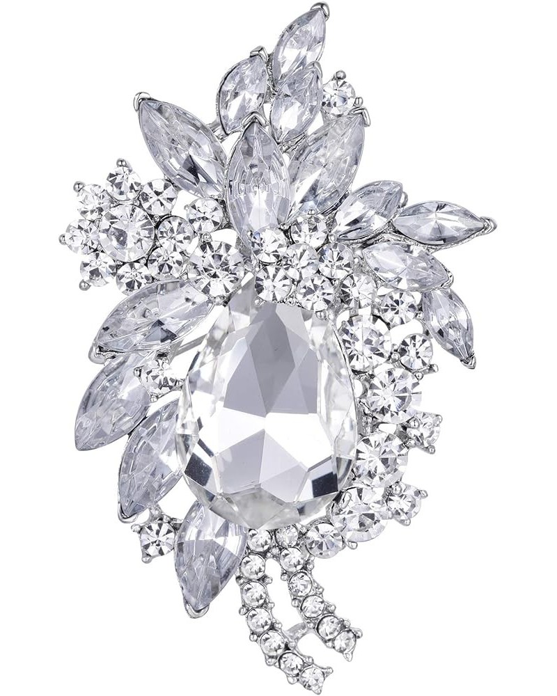 Women's Rhinestone Crystal Vintage Style Flower Teardrop Brooch Pendant Silver-Tone-Clear $10.59 Brooches & Pins